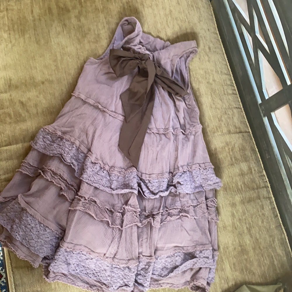 Anthropologie brown crochet layered A frame dress